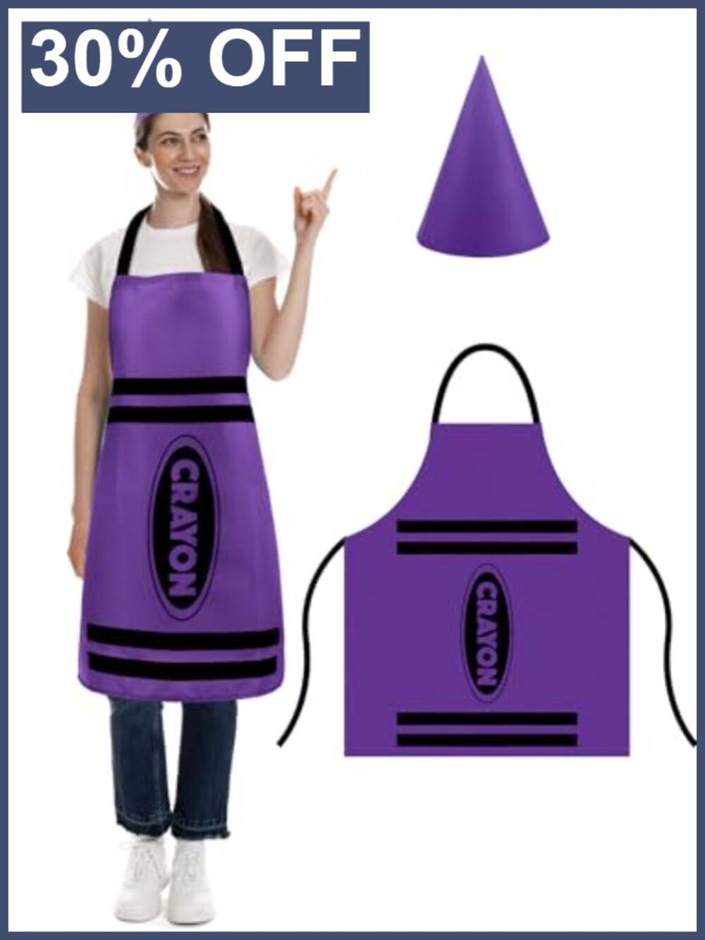 Crayon Costume with Apron and Cone Hat for Adults Halloween Party